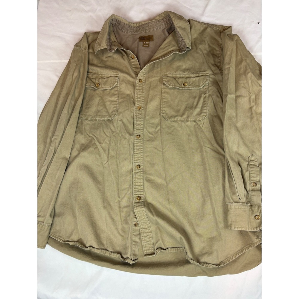Faded Glory Originals Mens 2XL Khaki Tan Cotton Twill Long Sleeve Button Shirt